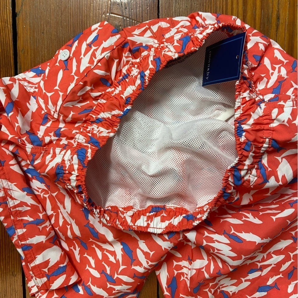Crown& Ivy Men’s Swim Shorts Size S Pink Blue Fish Pattern  Board Shorts Spring - Picture 5 of 6